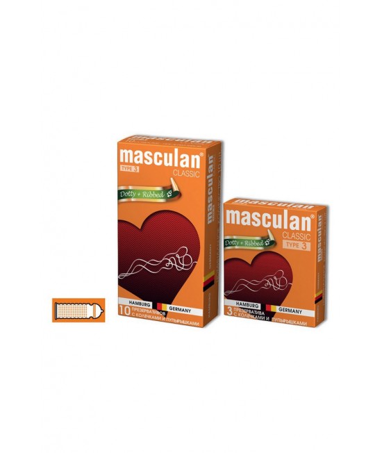 Презервативы Masculan Classic 3 , 3 шт. С колечками и пупырышками (Dotty+Ribbed) 