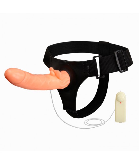 Фаллопротез с ребристым основанием на трусиках с вибрацией - 18 см