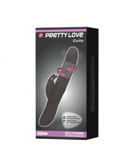 Вибратор Pretty Love Colin с зайчиком, черный, силикон,, L 16 см, D 3.5 см, арт. BI-014443