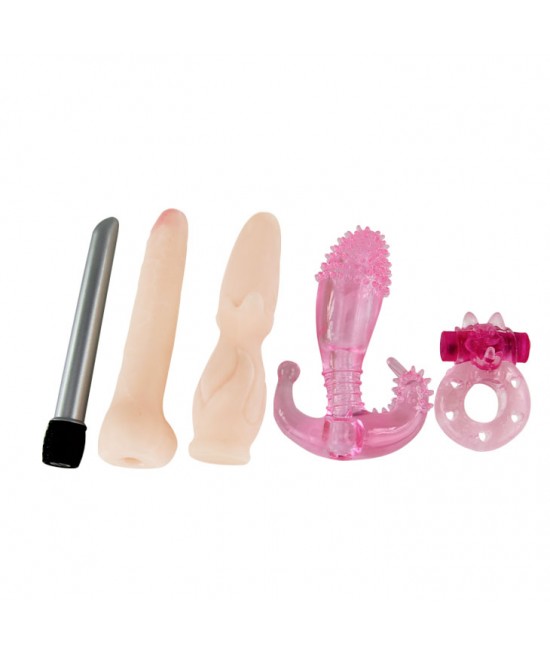 Эротический набор: вибратор, насадки и эрекционное кольцо